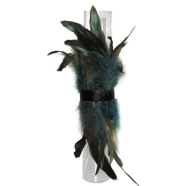 SiaLinda: Federarmband Zaha blau grau, mit Federn und schwarzem Leder, einstellbar - SiaLinda.com